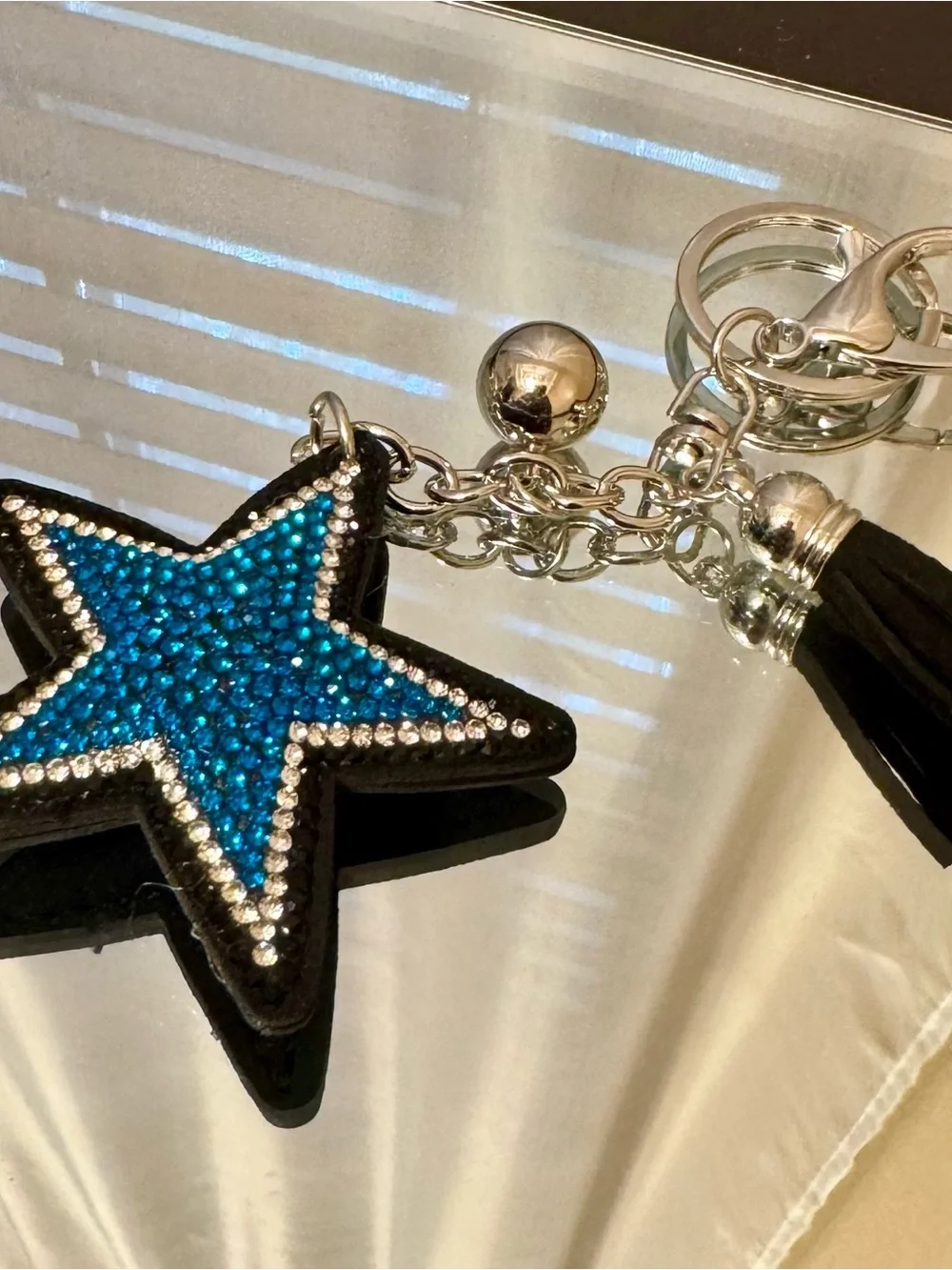 Blue Star Rhinestone Keychain/Bag Charm with tassel